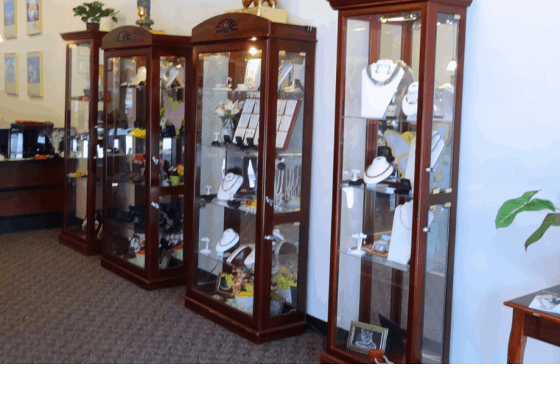 Blair Jewelers in store display cases