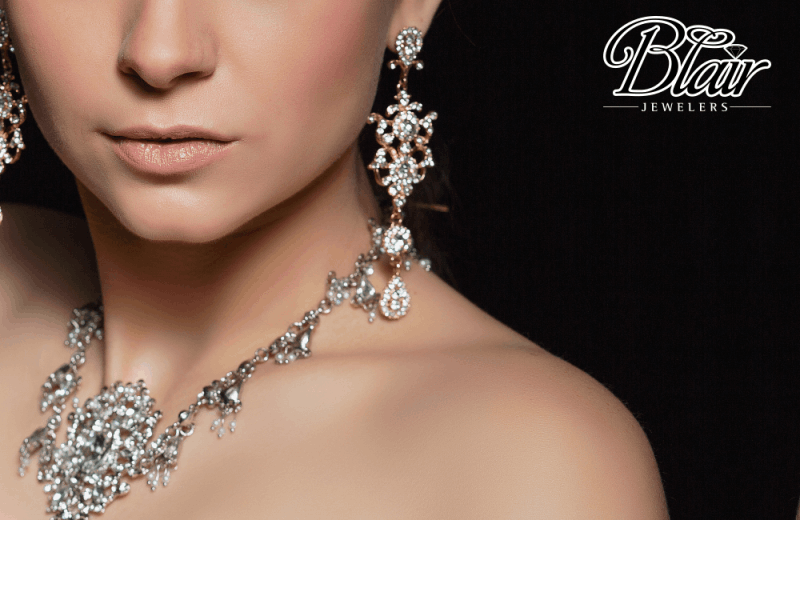 Blair Jewelers - diamond necklace and earrings on model