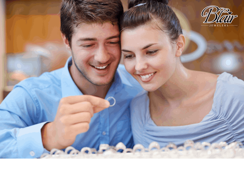 Blair Jewelers couple selecting wedding rings